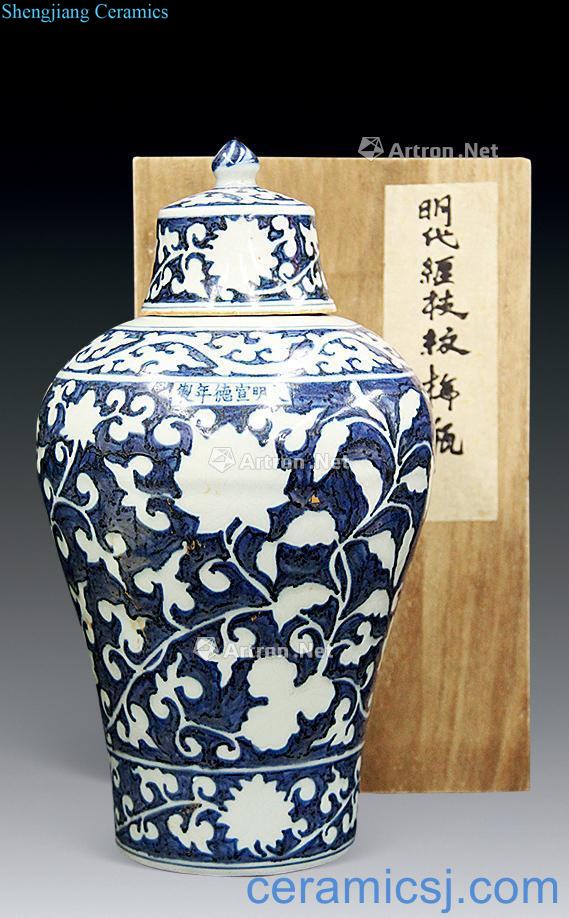 Ming xuande Blue and white tie up branch grain mei bottle