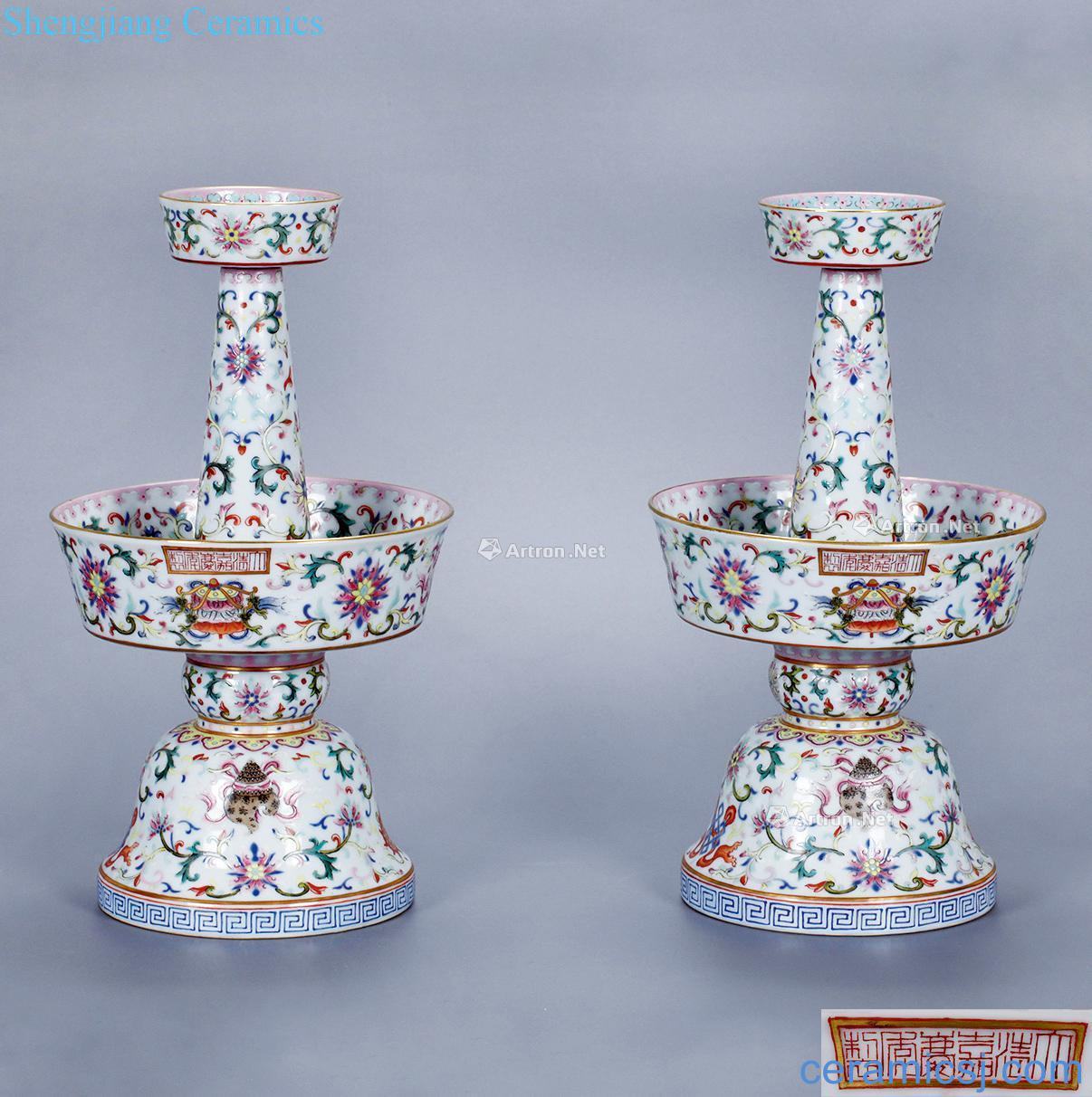 Qing jiaqing pastel candle holders