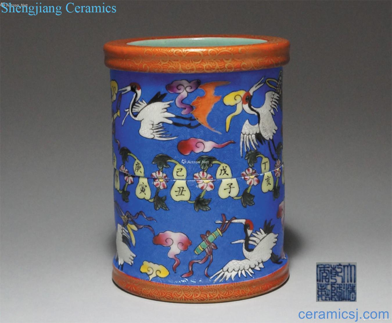 Qianlong powder enamel grain calendar pen container