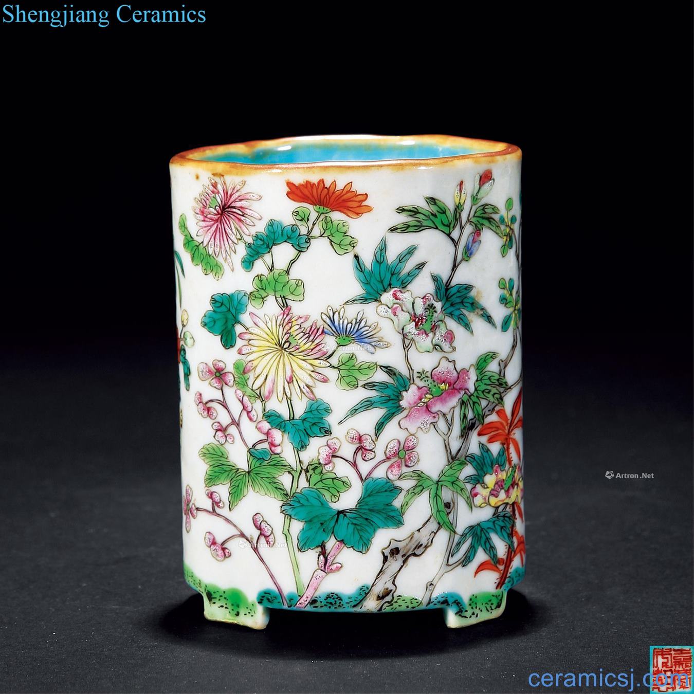 Qing jiaqing pastel haitang flowers shaped brush pot