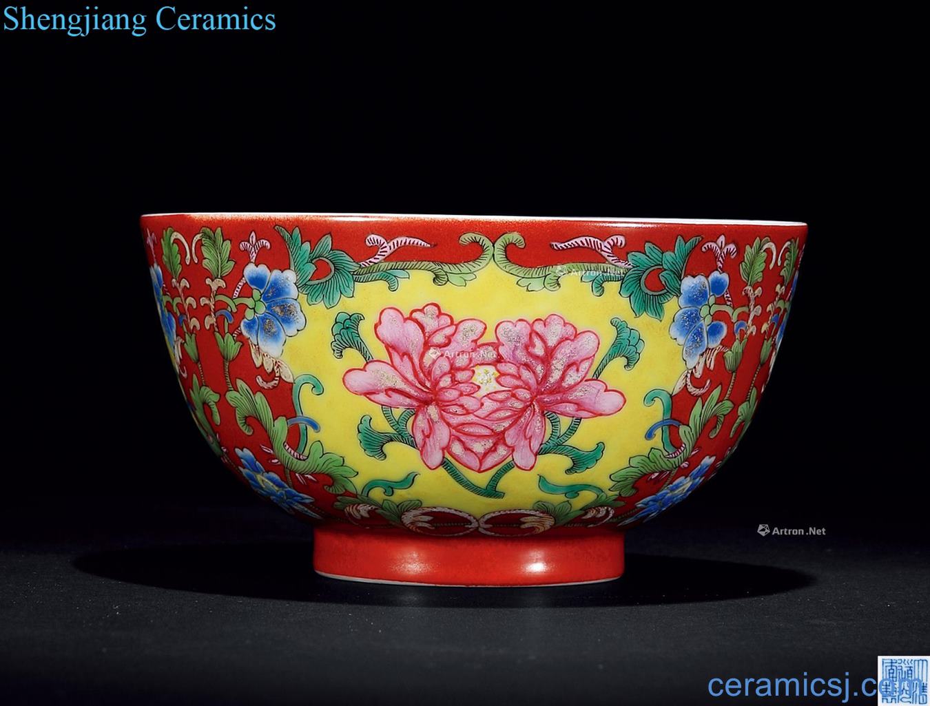 Qing daoguang Coral red ocean color flower bowl