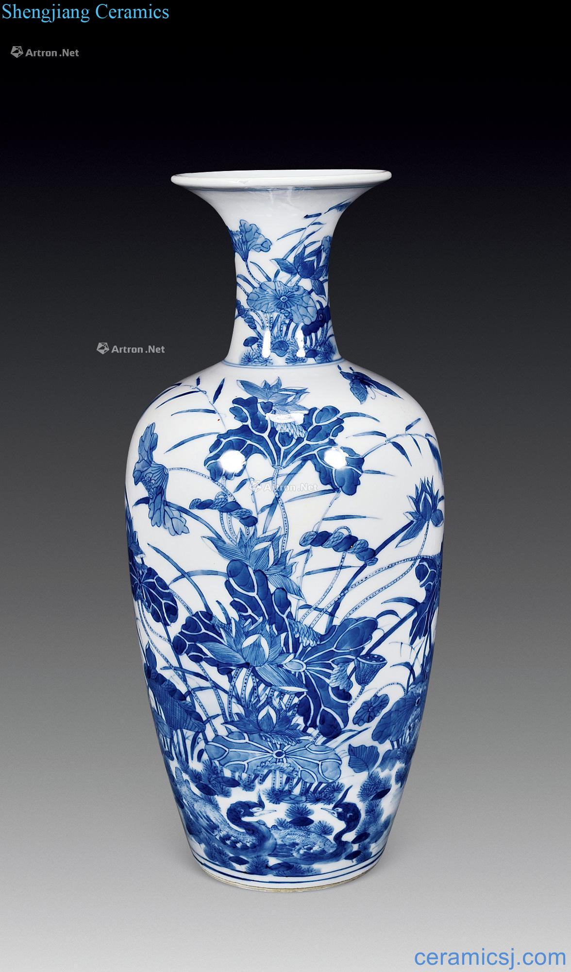 Qing guangxu Blue and white lotus lotus yuanyang grain vase