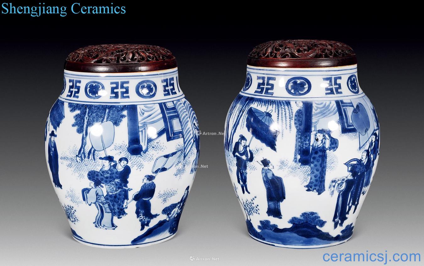 Ming chongzhen Blue and white lotus seed tank (a) characters