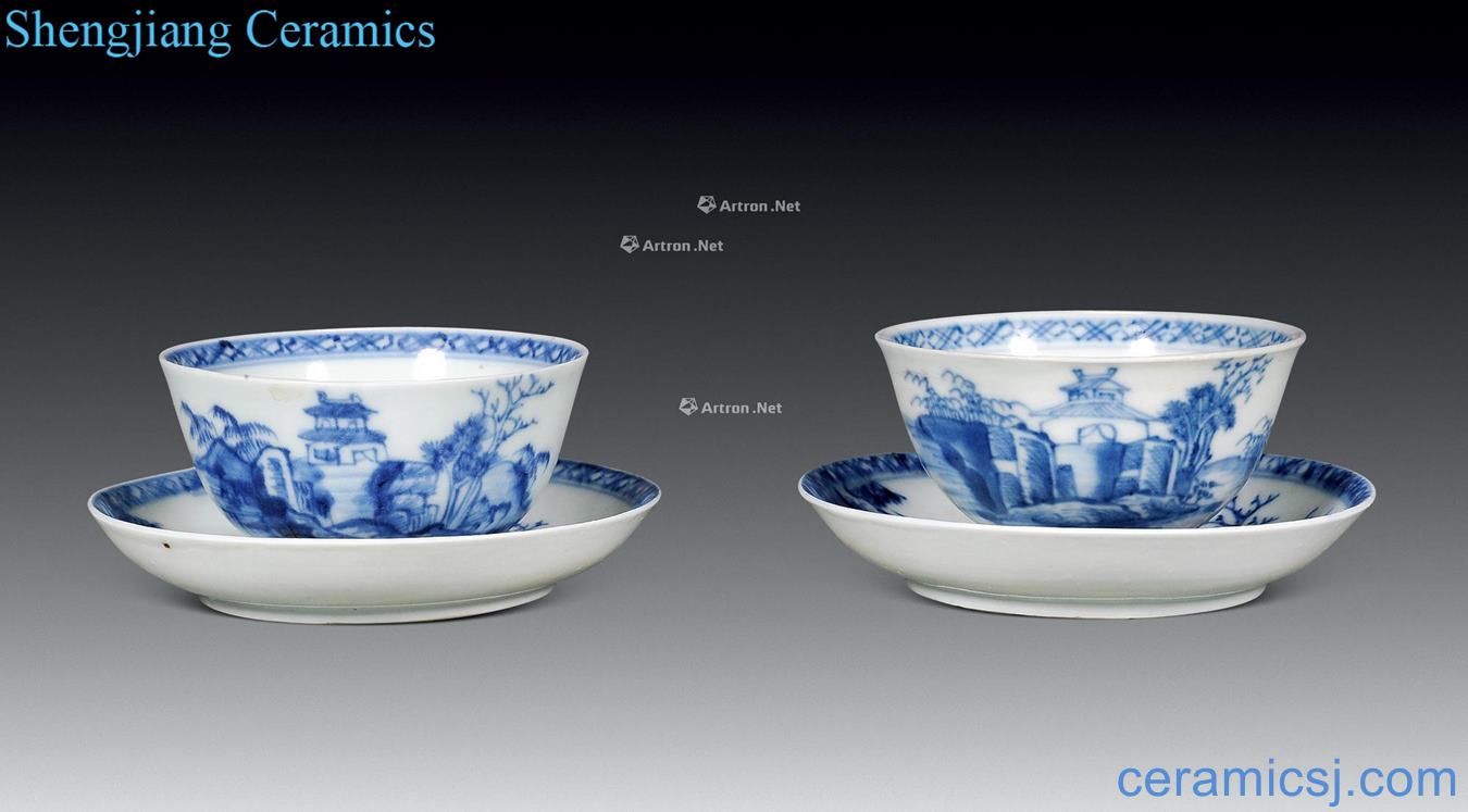 Qing qianlong Blue and white landscape pattern plates (a)