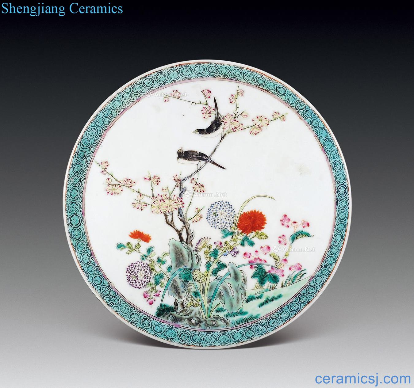 Qing guangxu Colorful flowers and birds porcelain plate