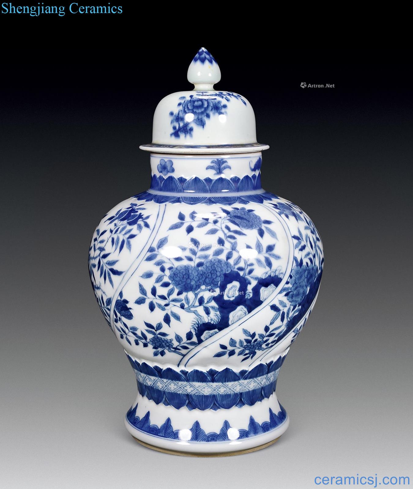 The qing emperor kangxi Blue and white medallion cover pot flowers