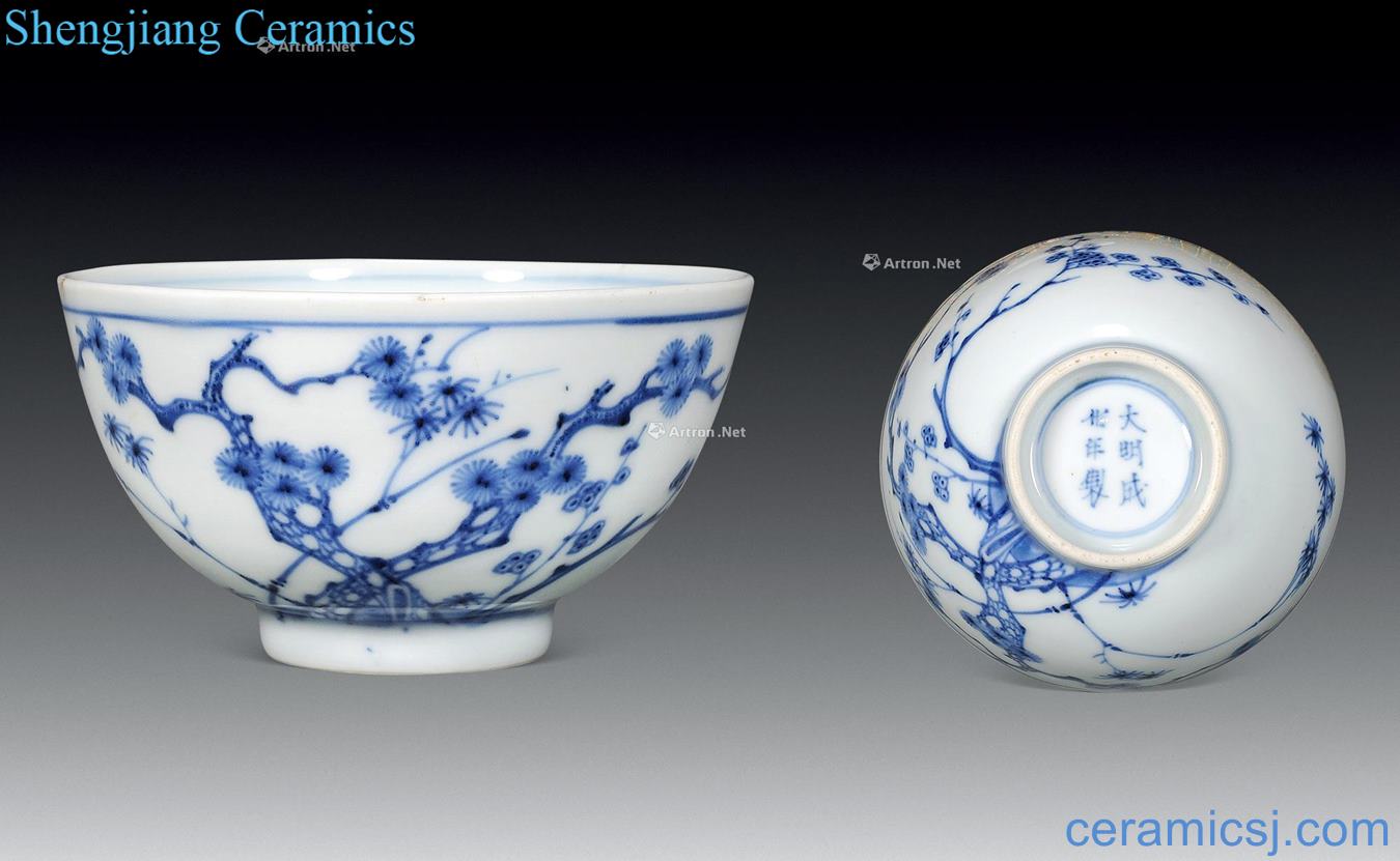 Qing yongzheng Blue and white shochiku mei small bowl