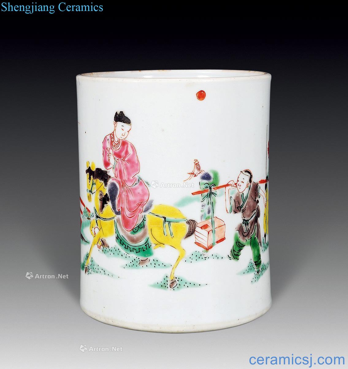 Qing yongzheng pastel brush pot