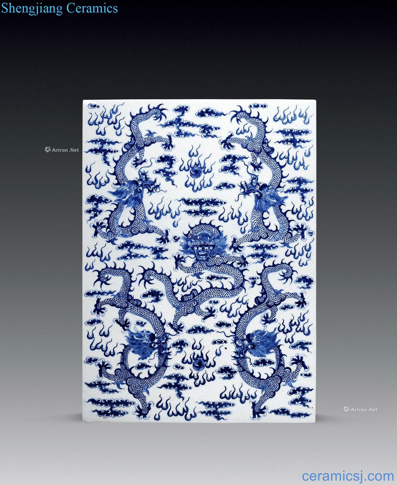 Qing guangxu Blue and white five yunlong porcelain plate