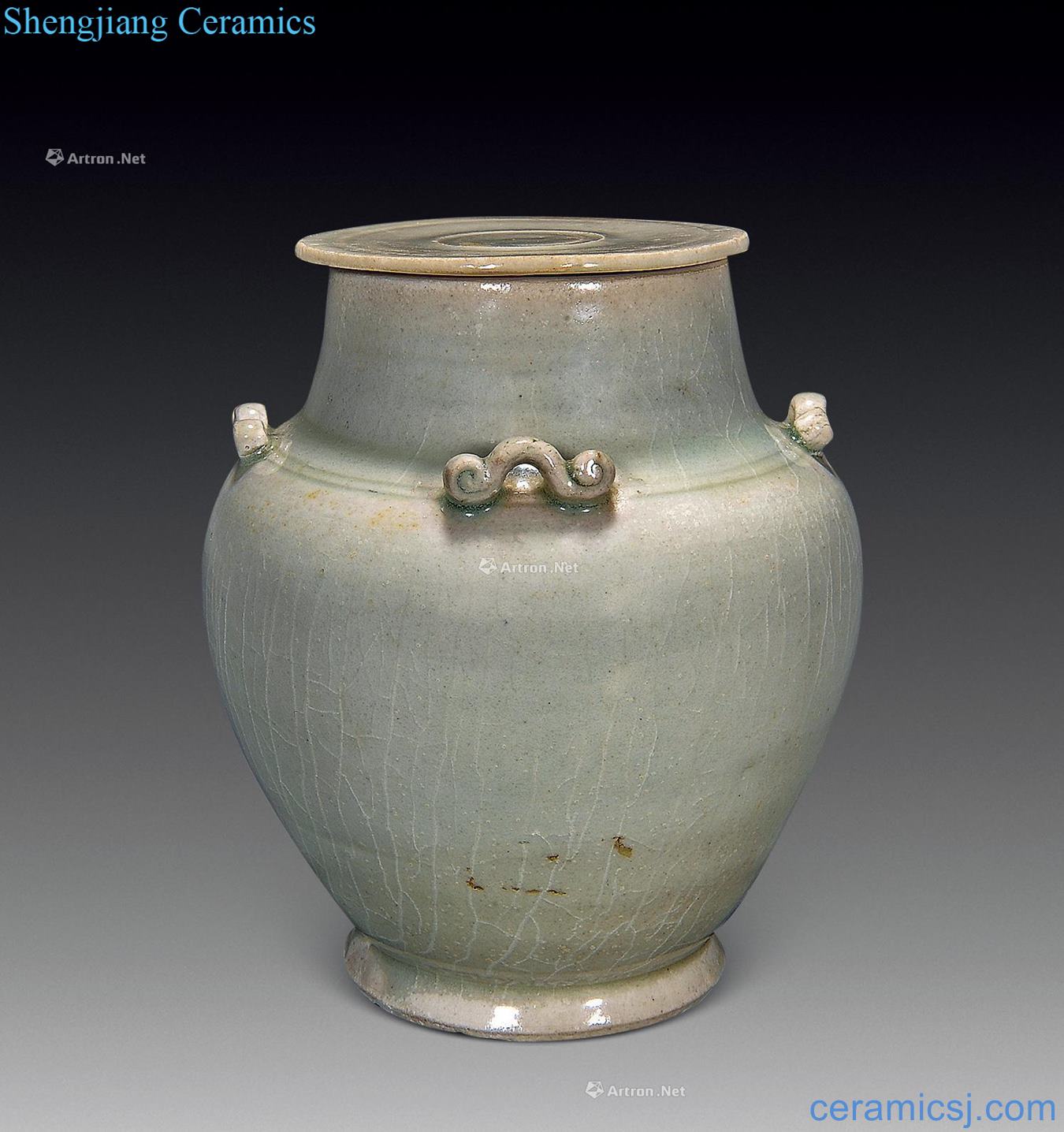 Ming or earlier shadow blue glaze of quaternary cover tank