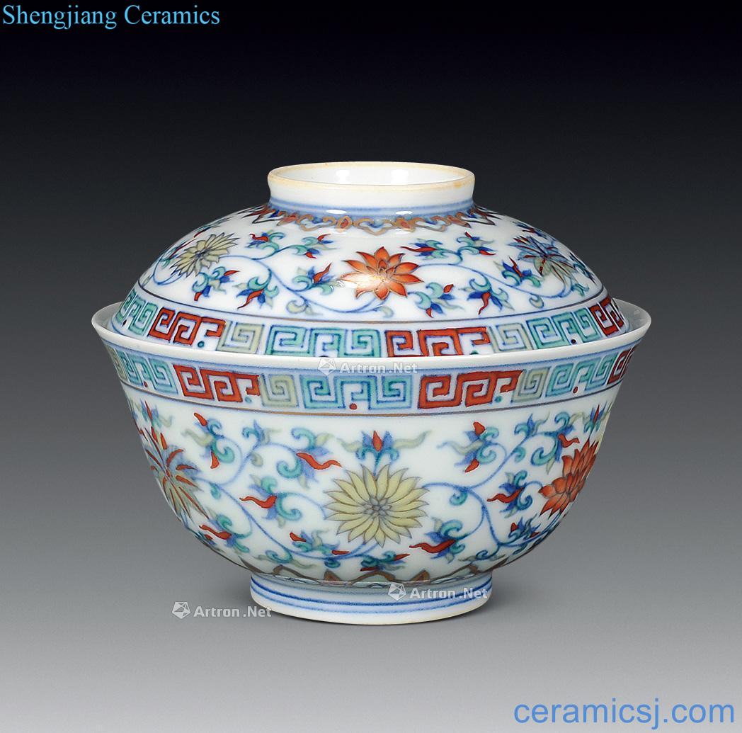 Qing bucket cover cup colors branch lotus