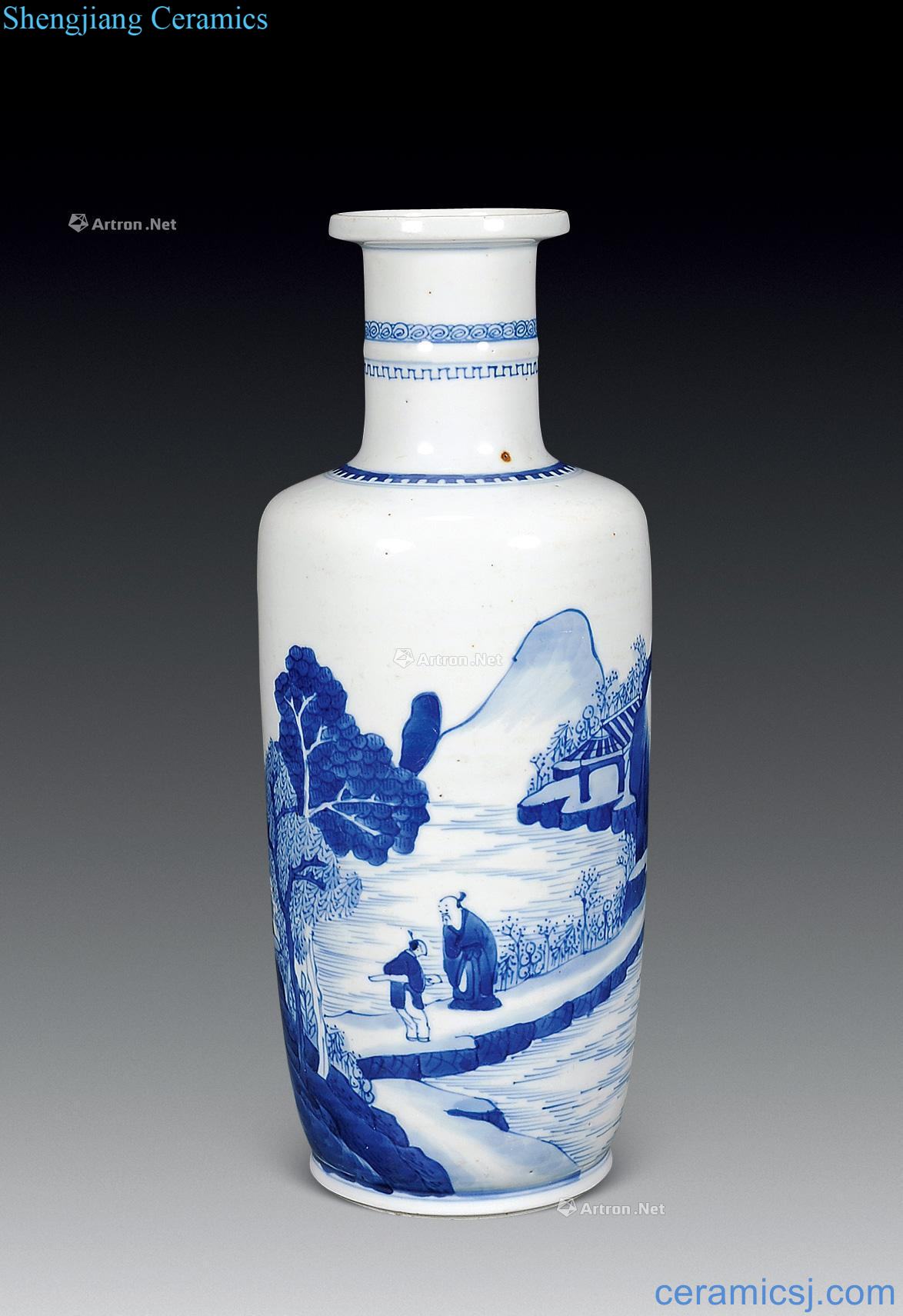 qing Blue and white landscape characters were bottles