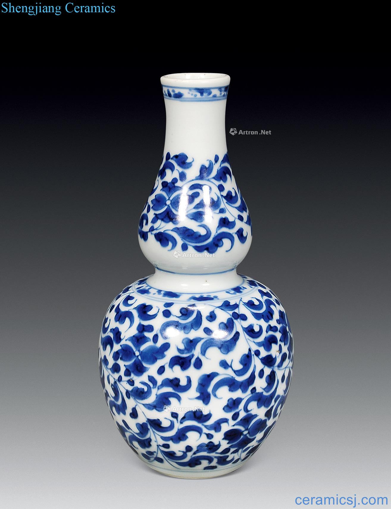 The qing emperor kangxi Blue and white lotus flower bottle gourd