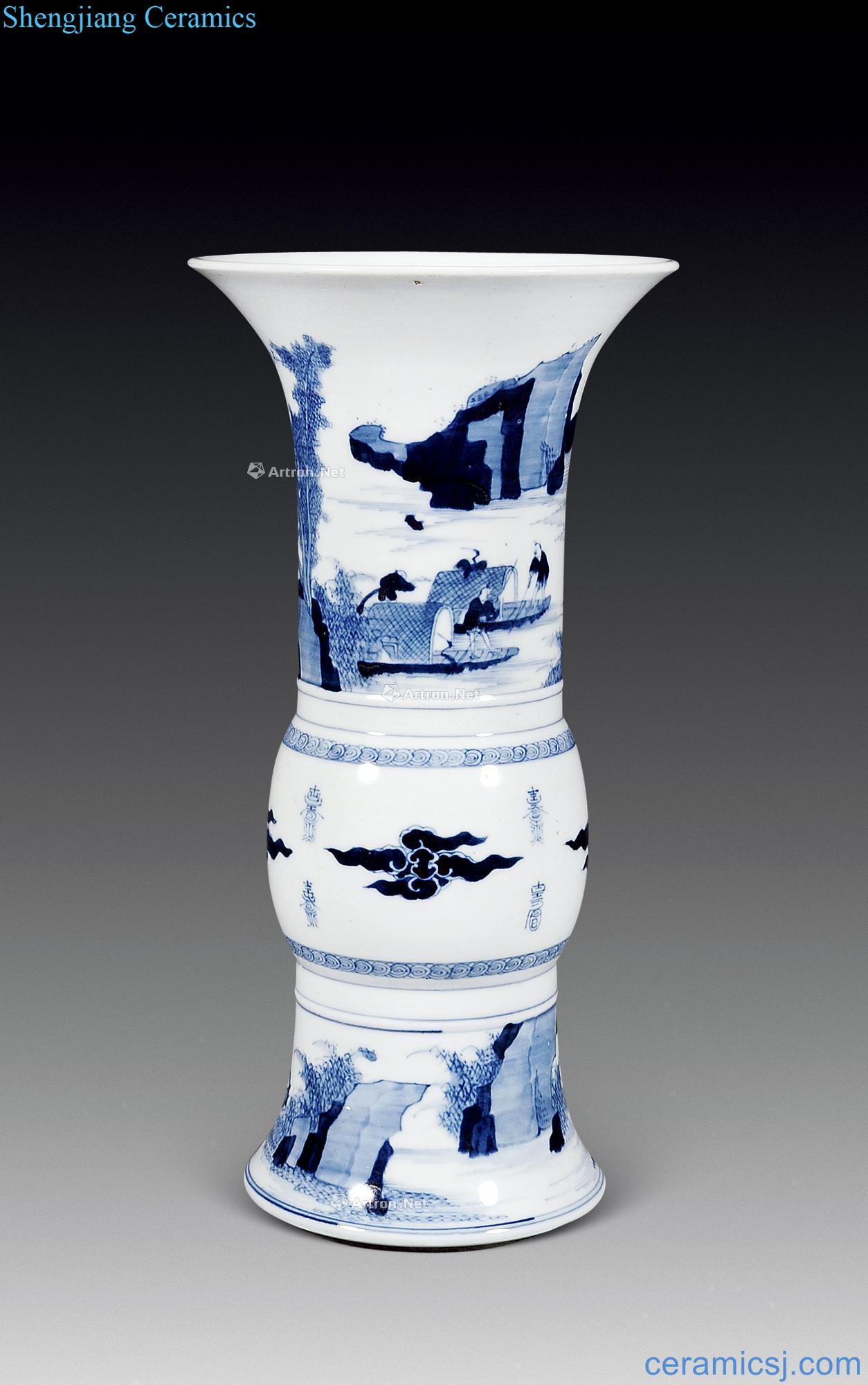 Qing qianlong Blue and white flower vase with landscape characters