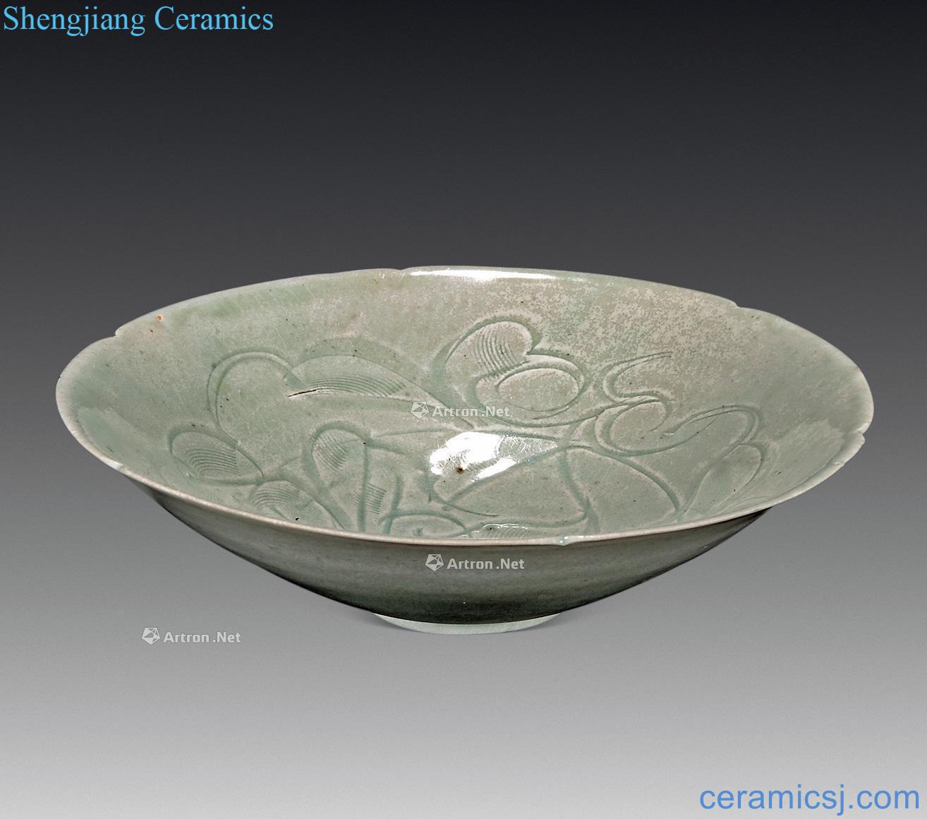 Ming or earlier shadow blue glaze hand-cut bowl