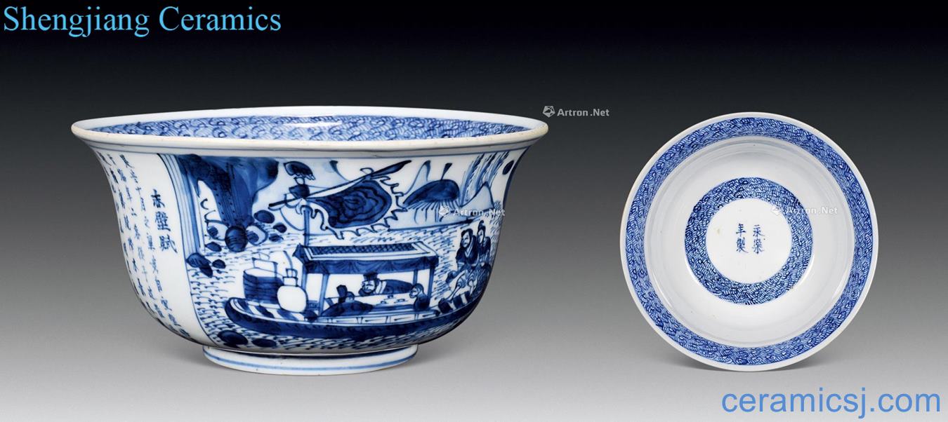 The qing emperor kangxi Blue and white bowl literary landscape characters