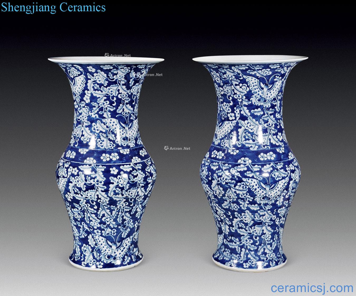 qing Blue and white butterfly pattern bottle (a)