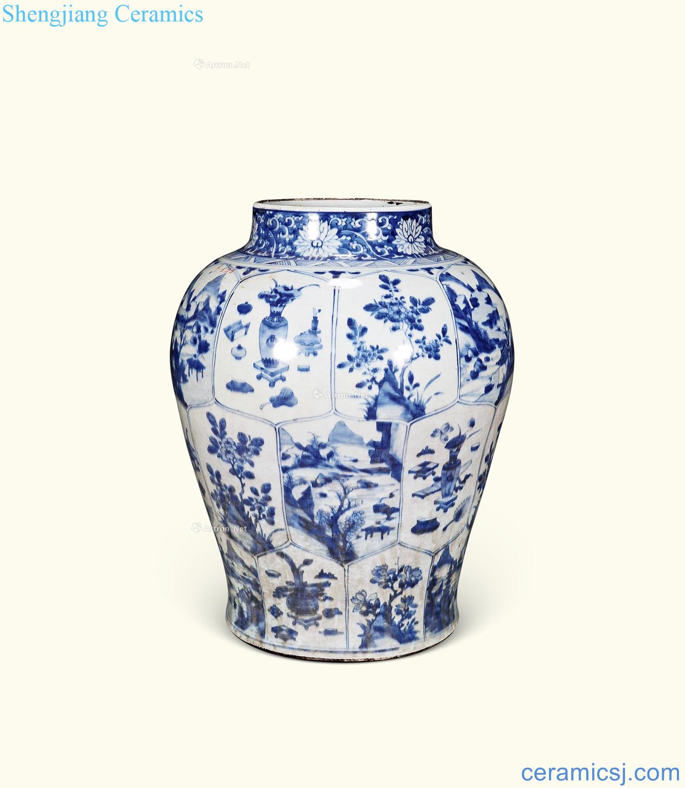 The qing emperor kangxi Blue and white medallion landscape flower pot