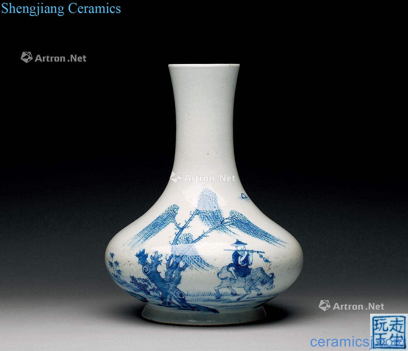 In the qing dynasty Blue and white lines of poetry and water bottles