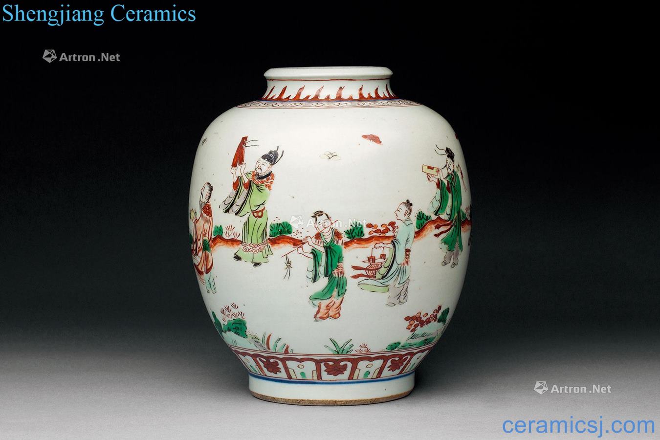 The late Ming dynasty Colorful eight immortals character lines cans