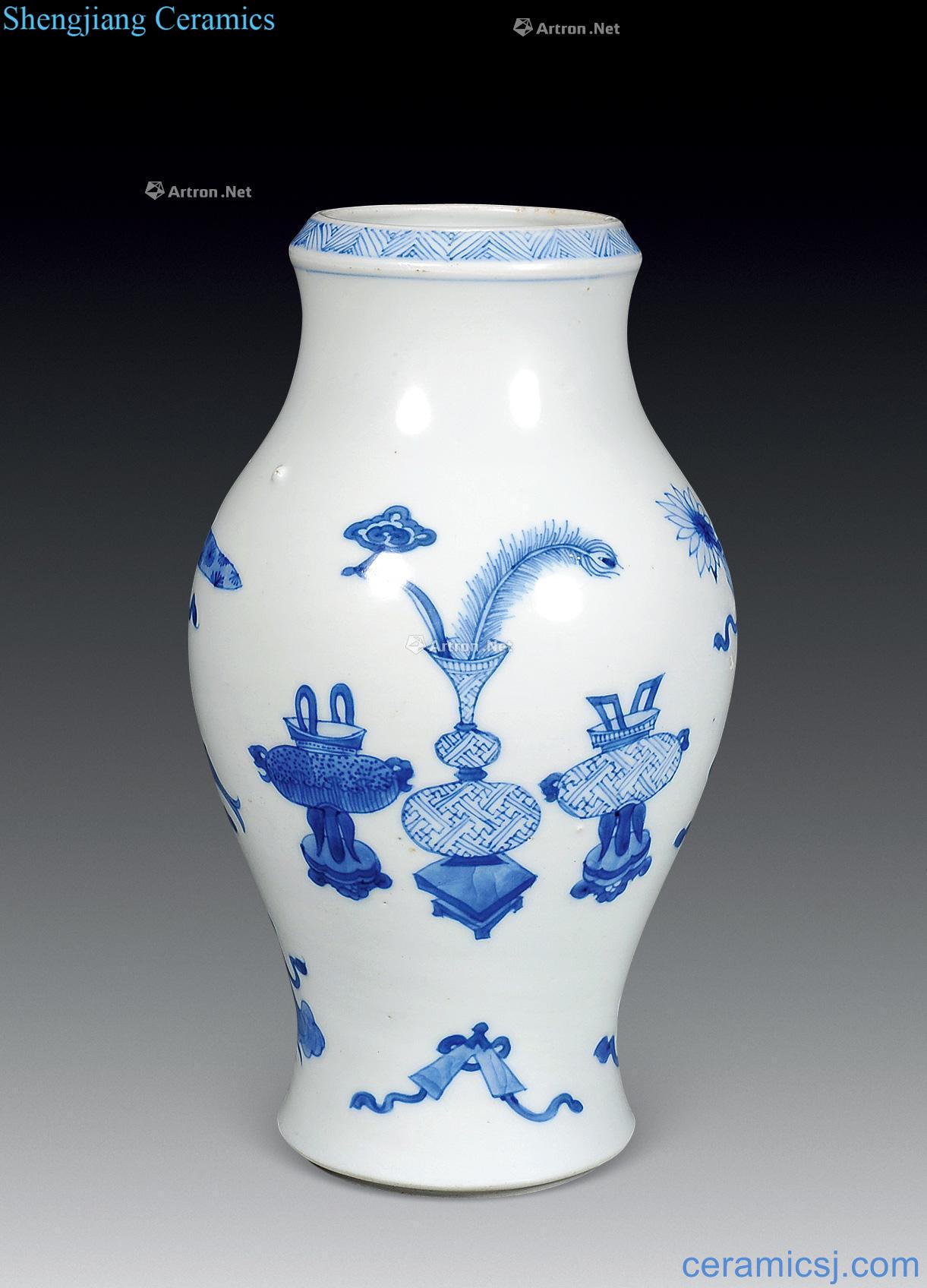 The qing emperor kangxi Blue and white antique grain small bottle