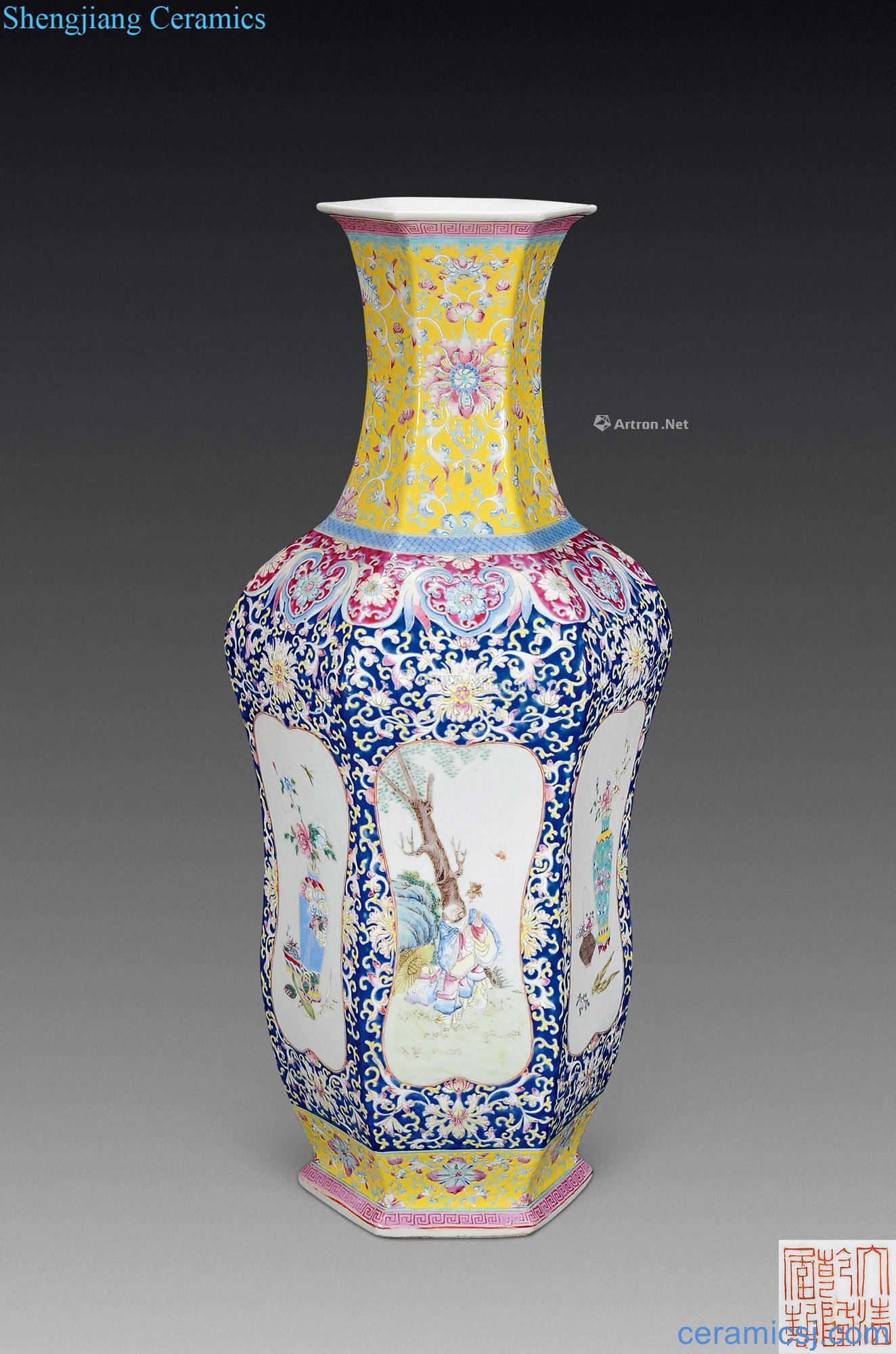 Mid qing pastel medallion antique figures waist vase