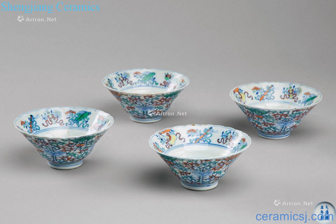 Color dark fights in the qing dynasty the eight immortals green-splashed bowls (four pieces a set)