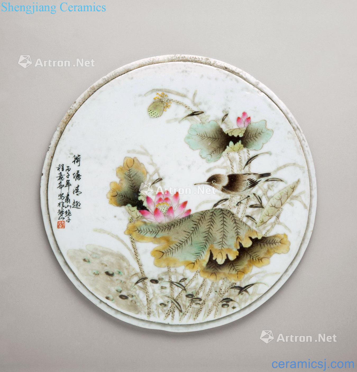 Qing cheng Italy pavilion Pastel lotus pond boring grain porcelain plate