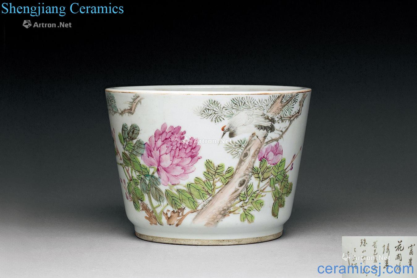 Pastel flowers in the qing dynasty grain round flower pot