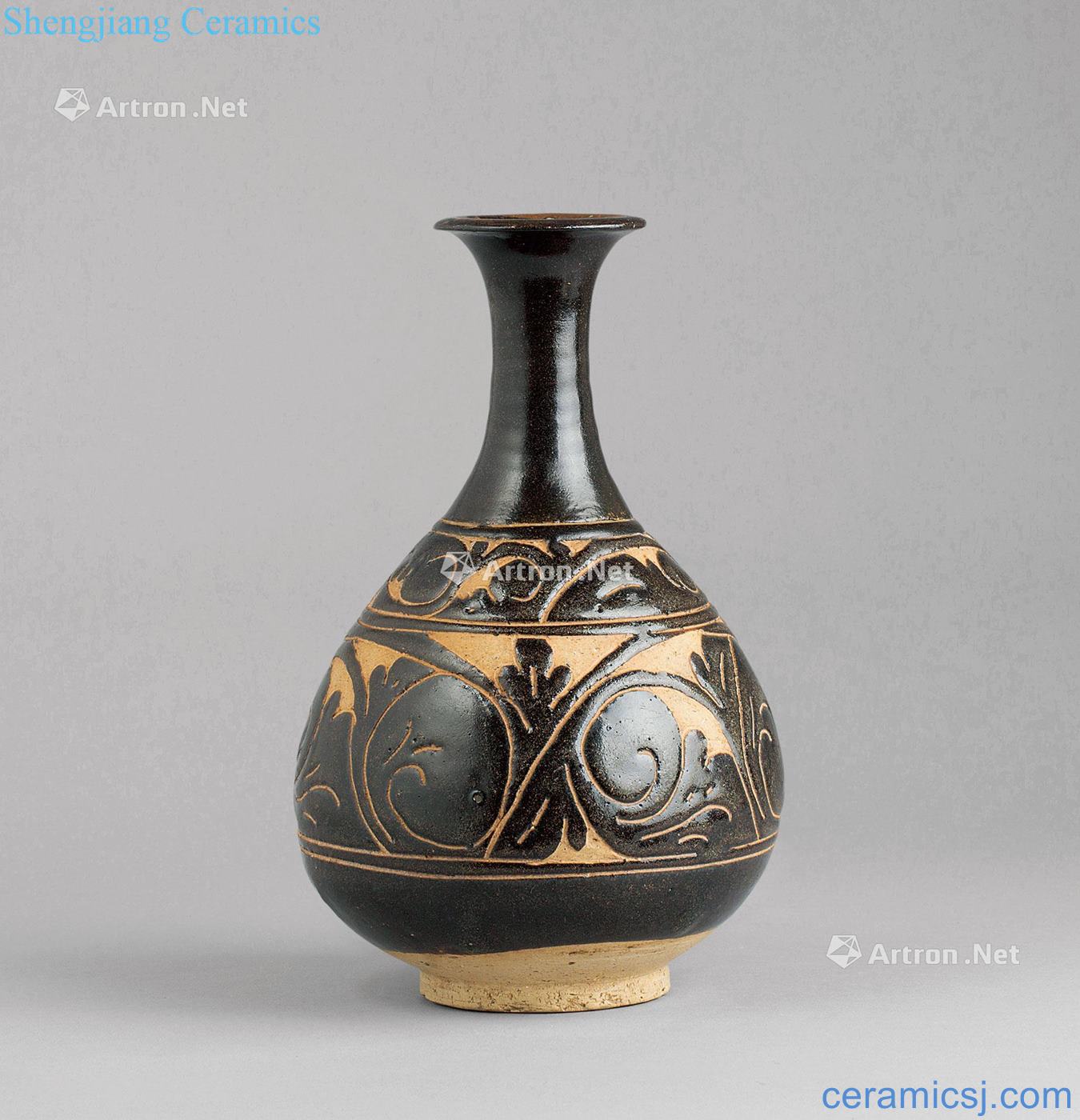 Jin magnetic state kiln carved black glaze okho spring decorative pattern