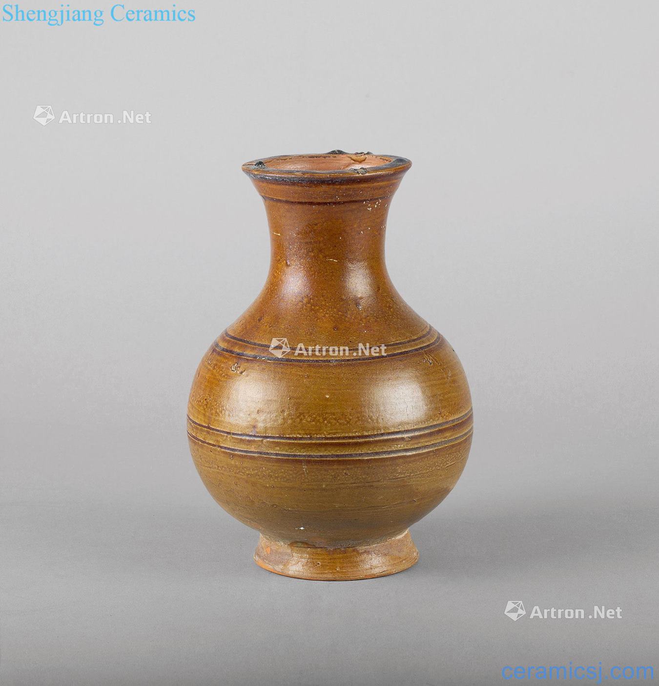 Han dynasty brown glaze bowstring grain bottle