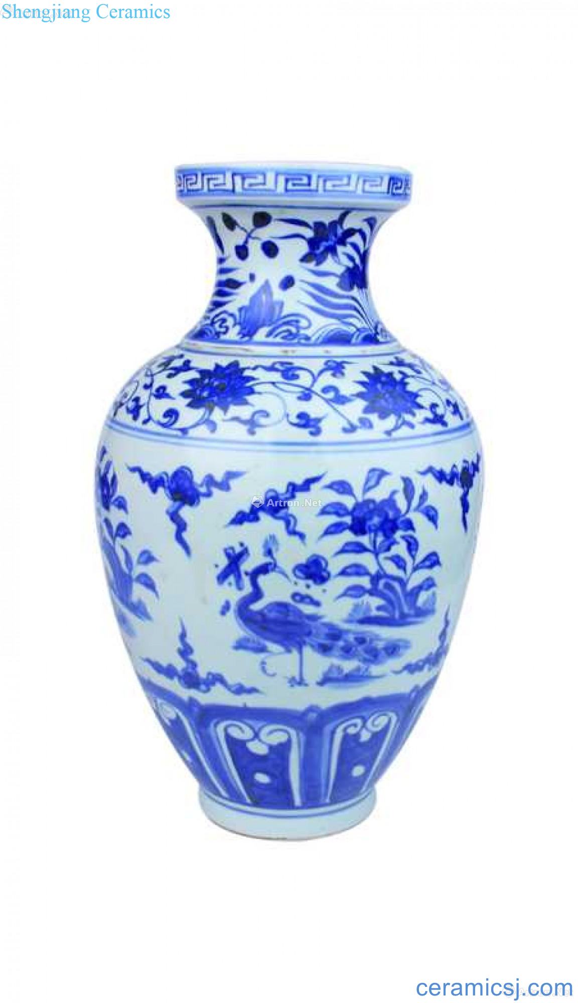 Blue and white flower on grain dish buccal bottle