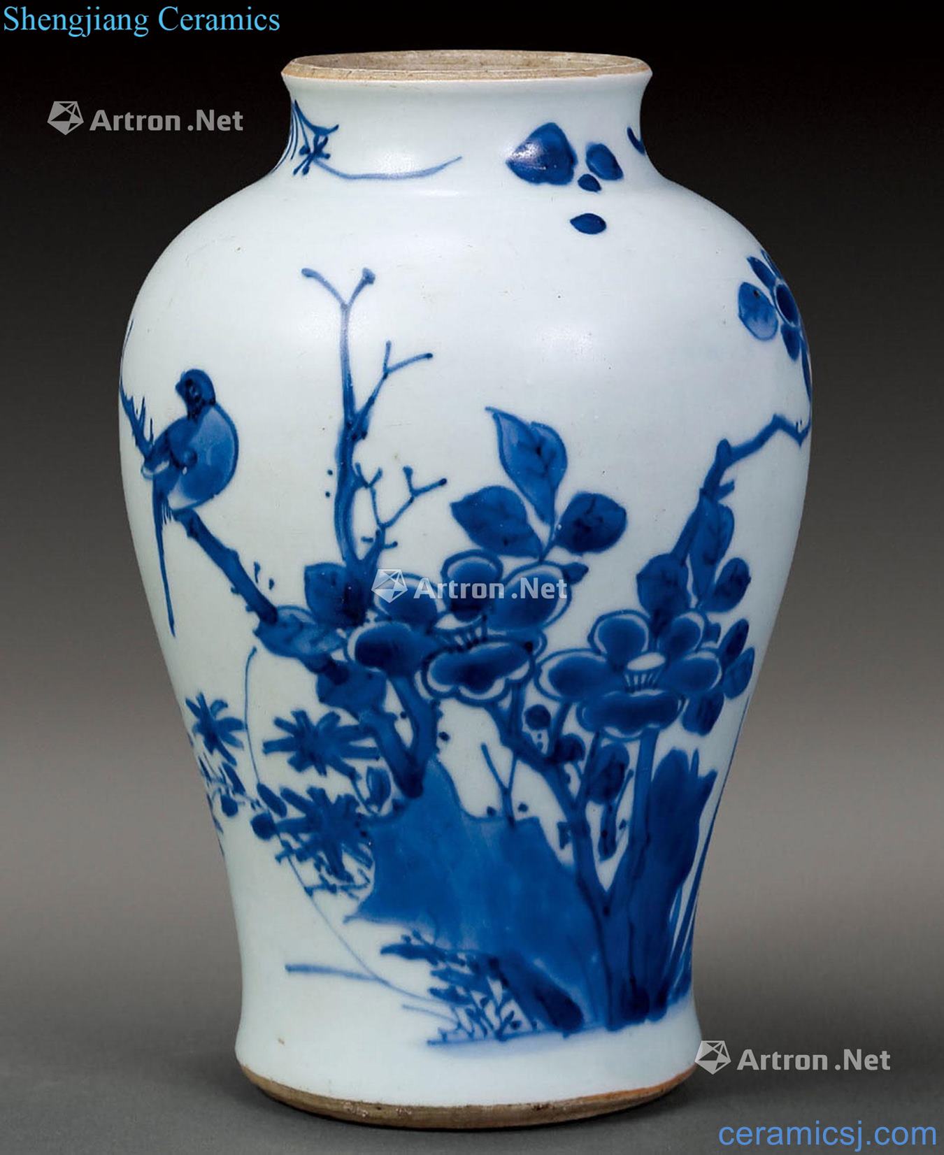 Qing shunzhi Blue and white flower on small tank