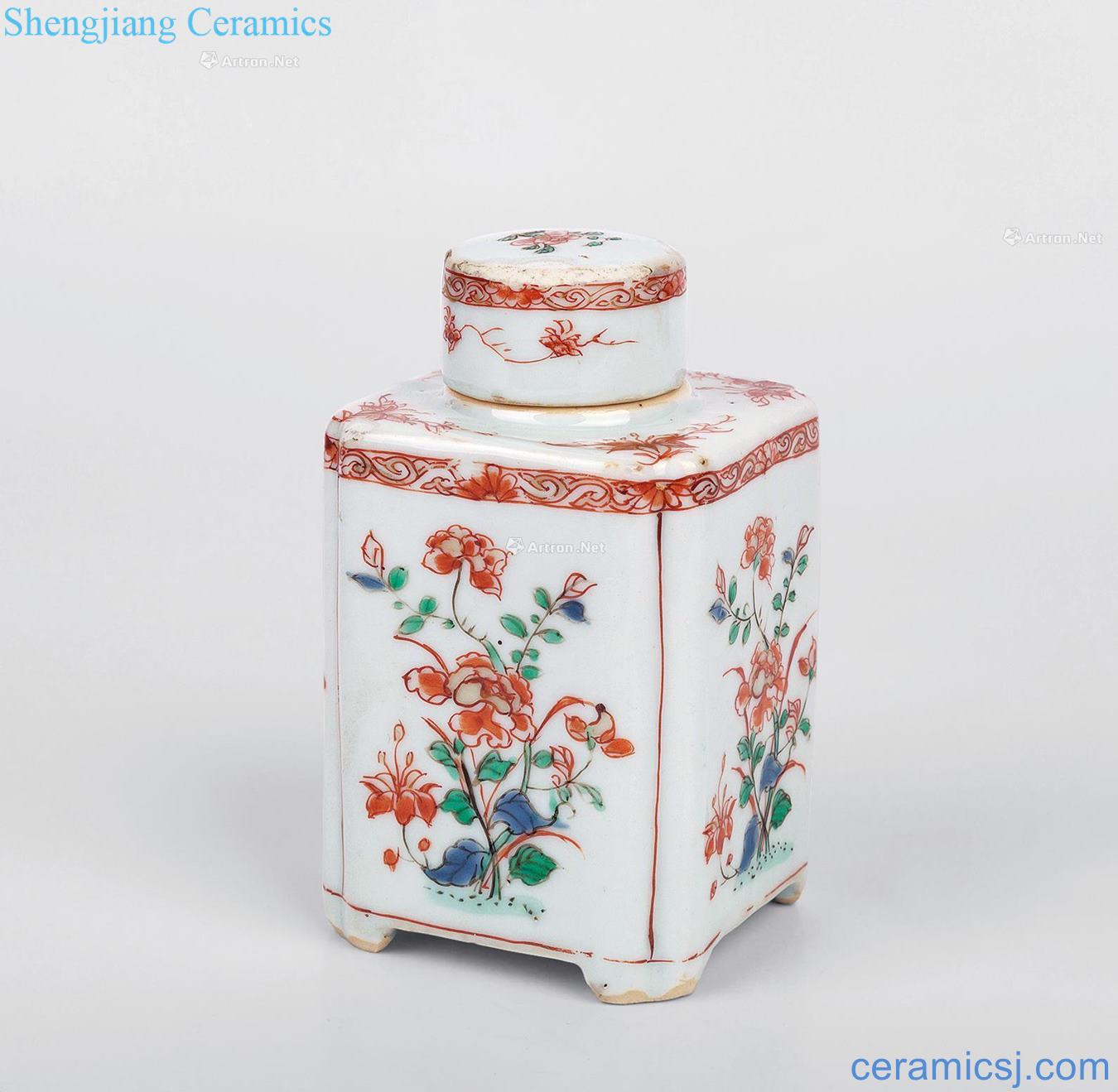 The qing emperor kangxi colorful flower square caddy