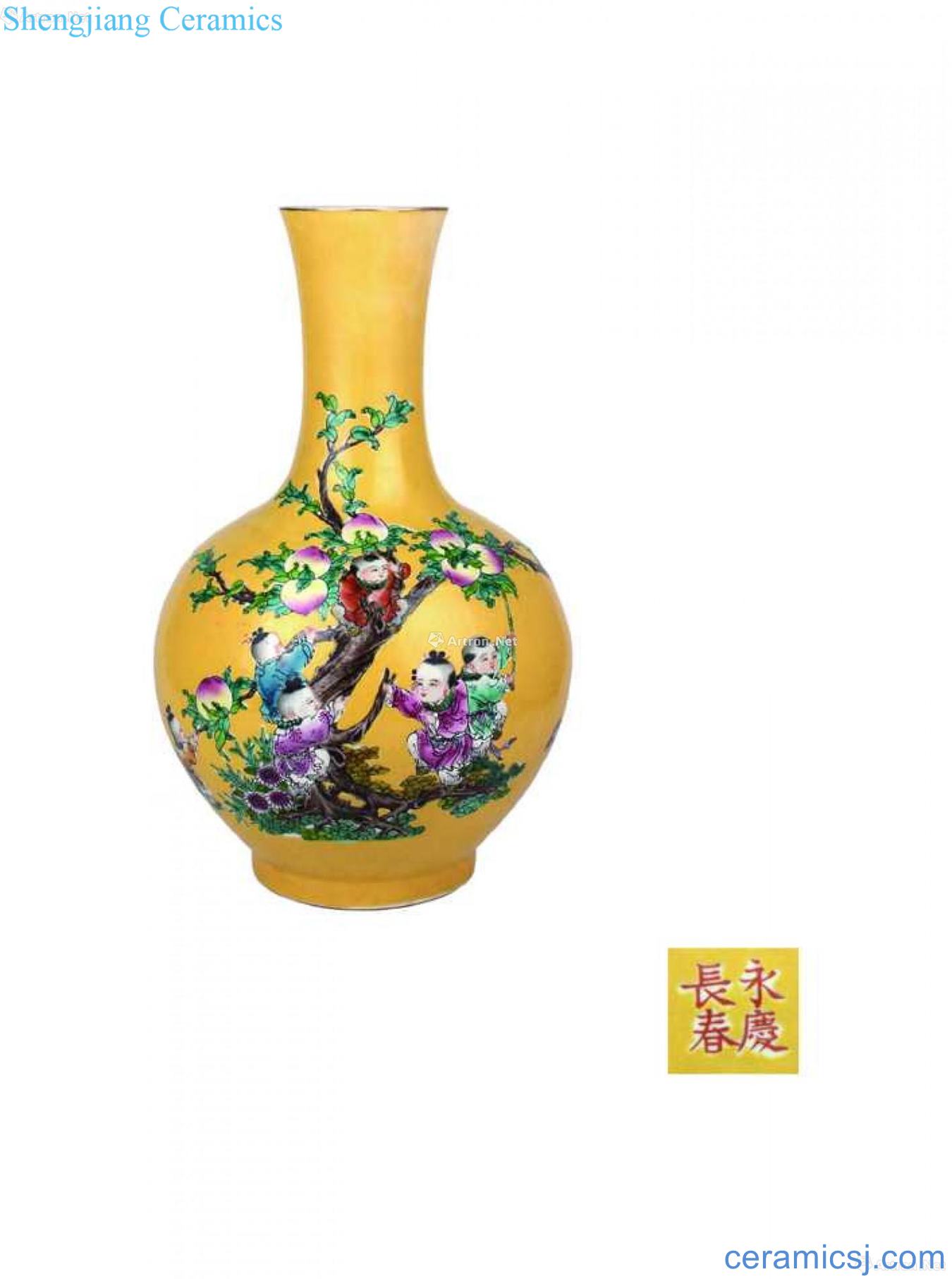 Yellow glaze enamel YingXiWen bottle