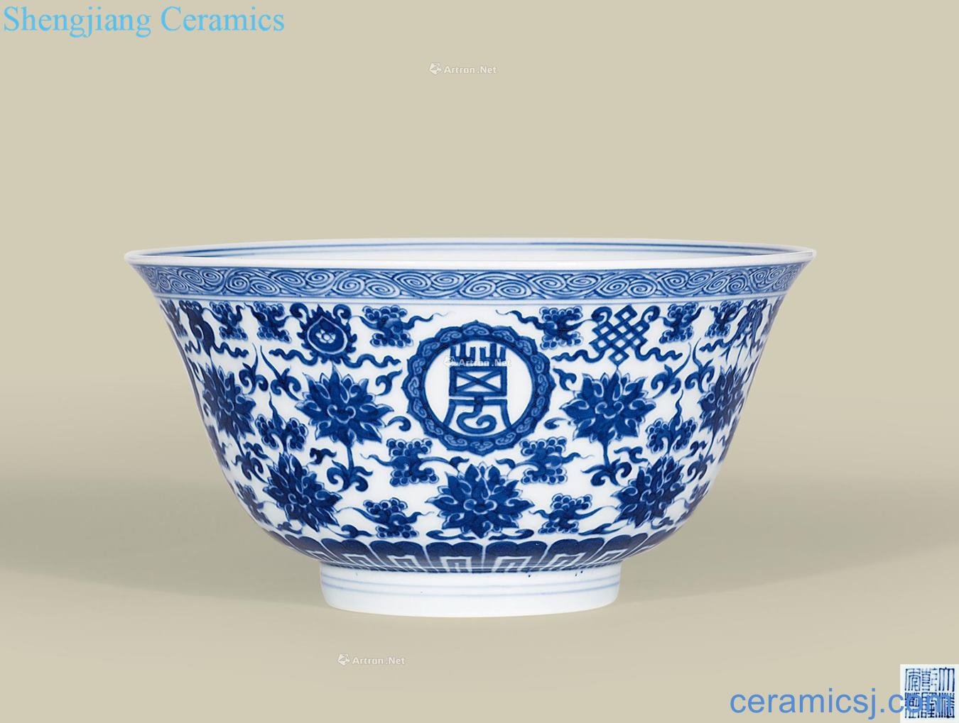 Qing qianlong Blue and white tie up lotus flower sweet stays in grain and bowl