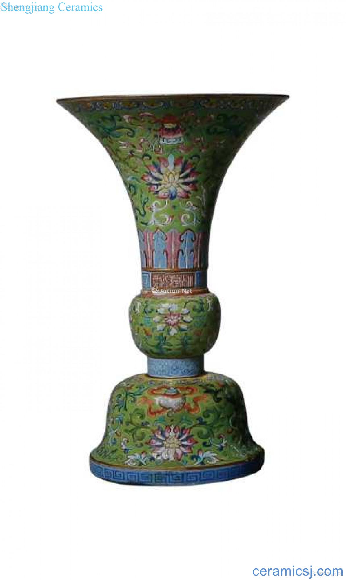 Eight auspicious grain powder enamel flower vase with light green