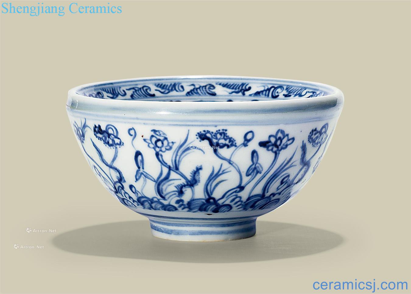 in Blue and white flower grain zhuge bowl lotus pond
