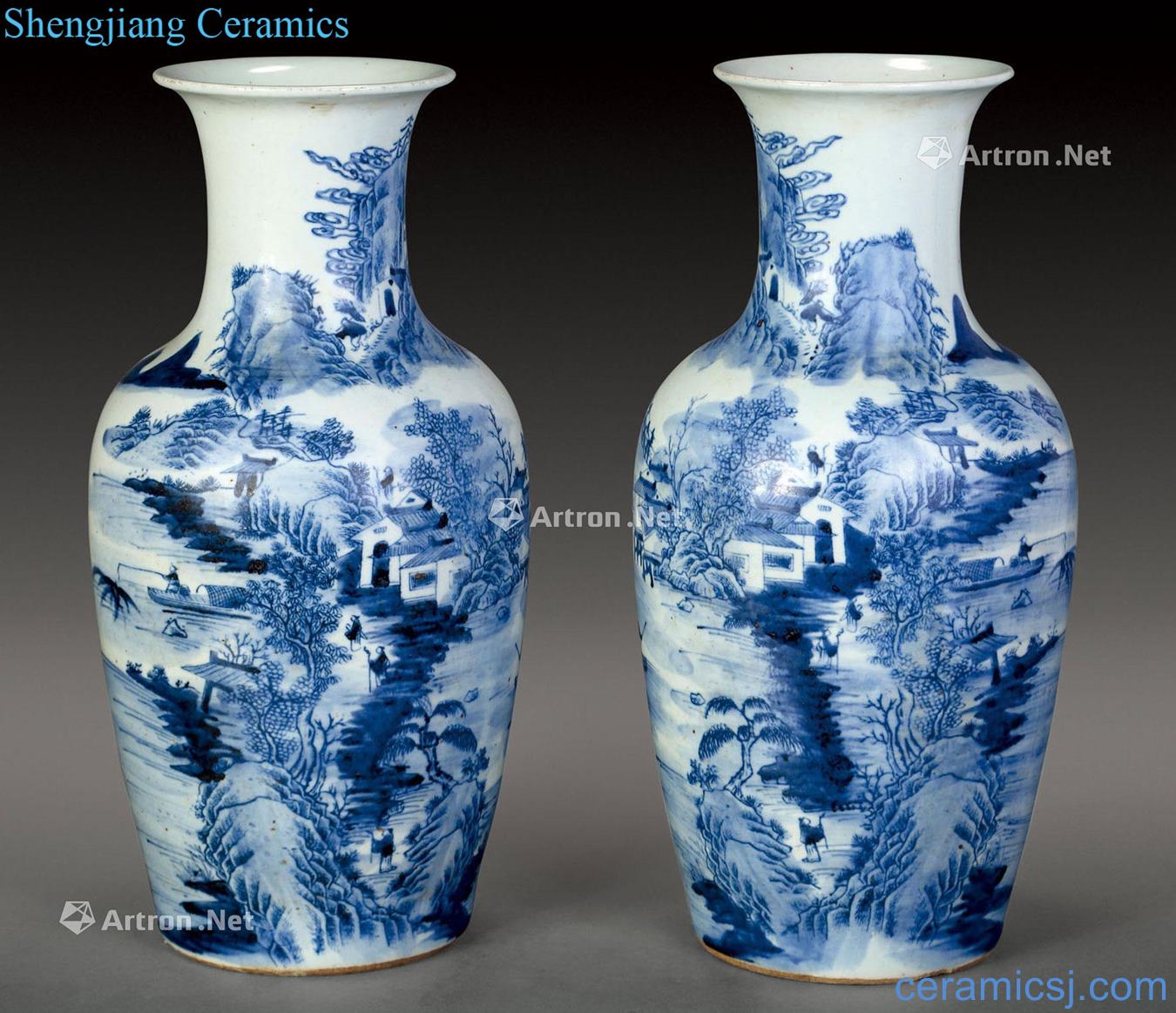 qing Blue and white landscape character bottles (2)