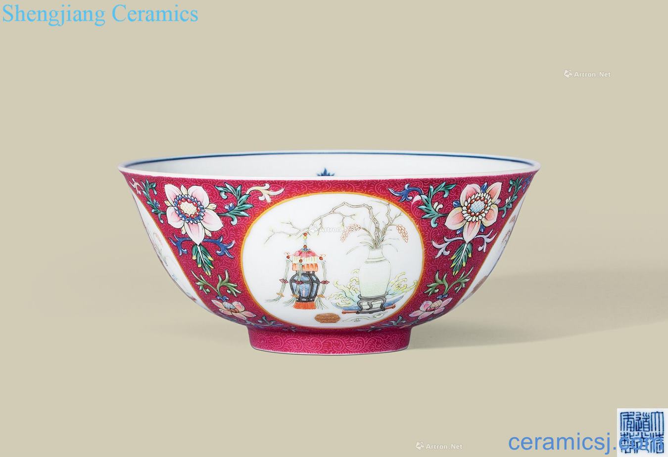 Qing daoguang Carmine to rolling way pastel medallion good harvest bowl