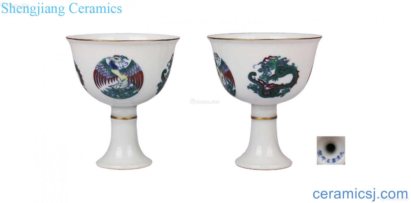 Bucket color paint group longfeng grain footed cup