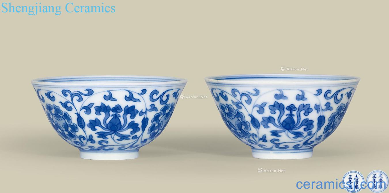 Qing yongzheng Blue and white tie up lotus flower grain cup (a)