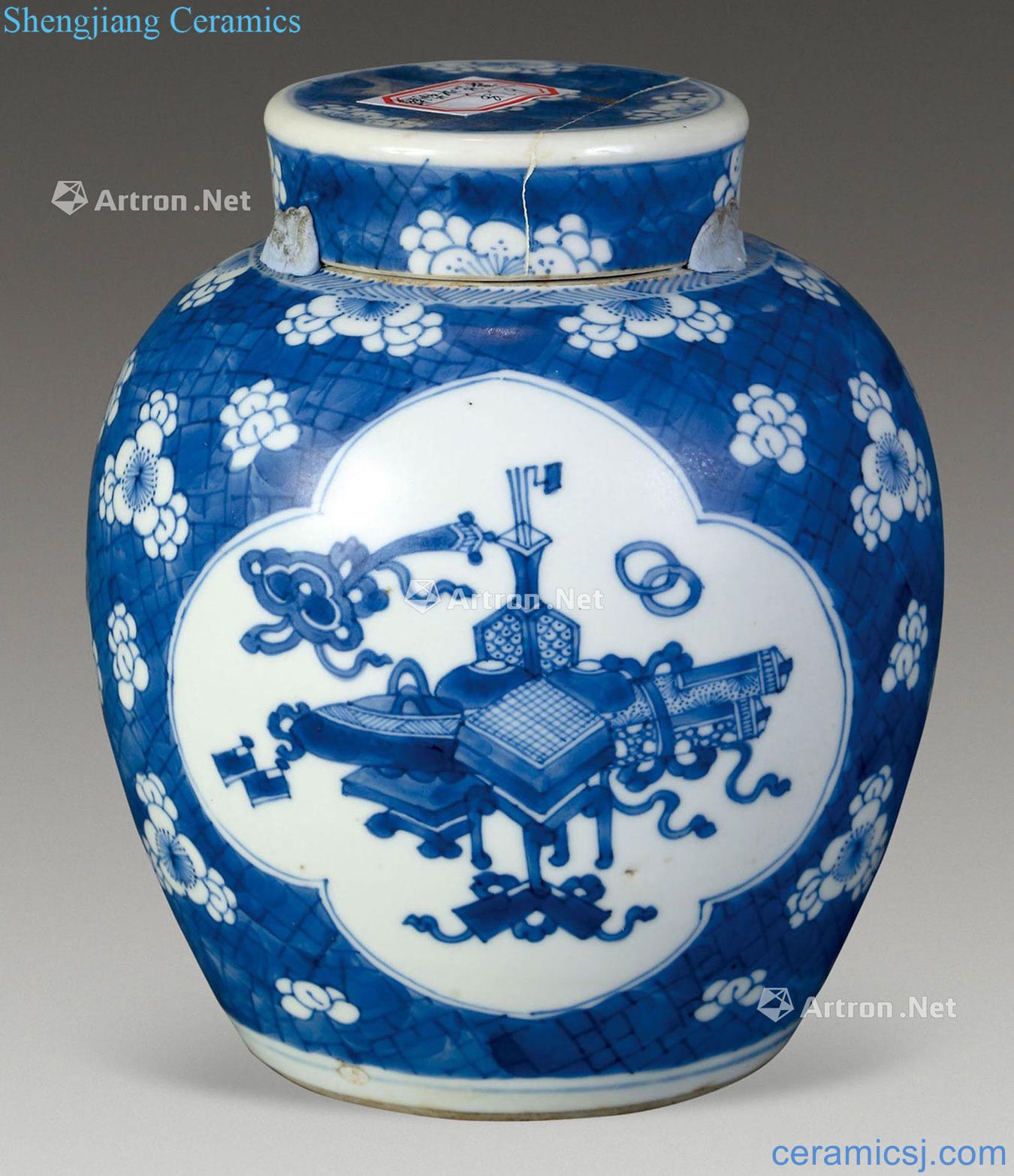 The qing emperor kangxi Blue and white ice mei tin
