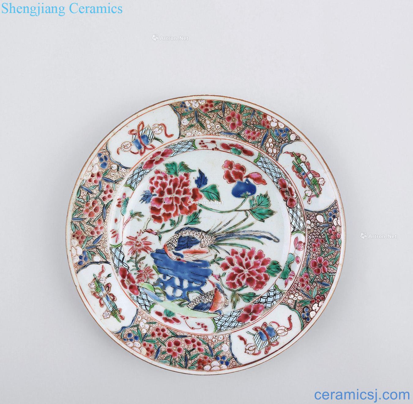 Qing yongzheng pastel golden pheasant peony plate