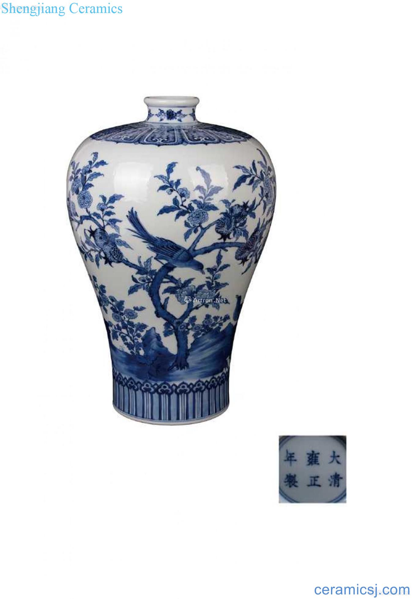 Blue and white flower on grain mei bottles