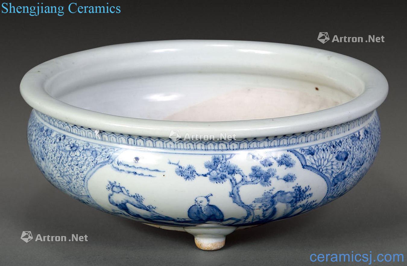 Qing porcelain furnace medallion landscape characters