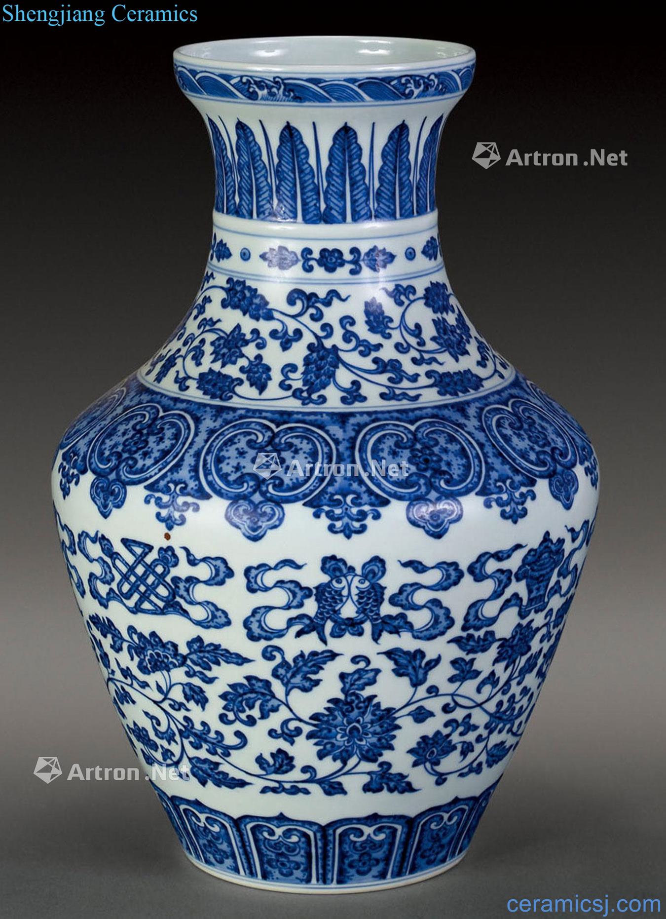 qing Blue and white lotus flower statue