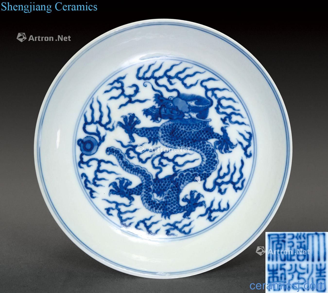 Qing daoguang Blue and white dragon disc