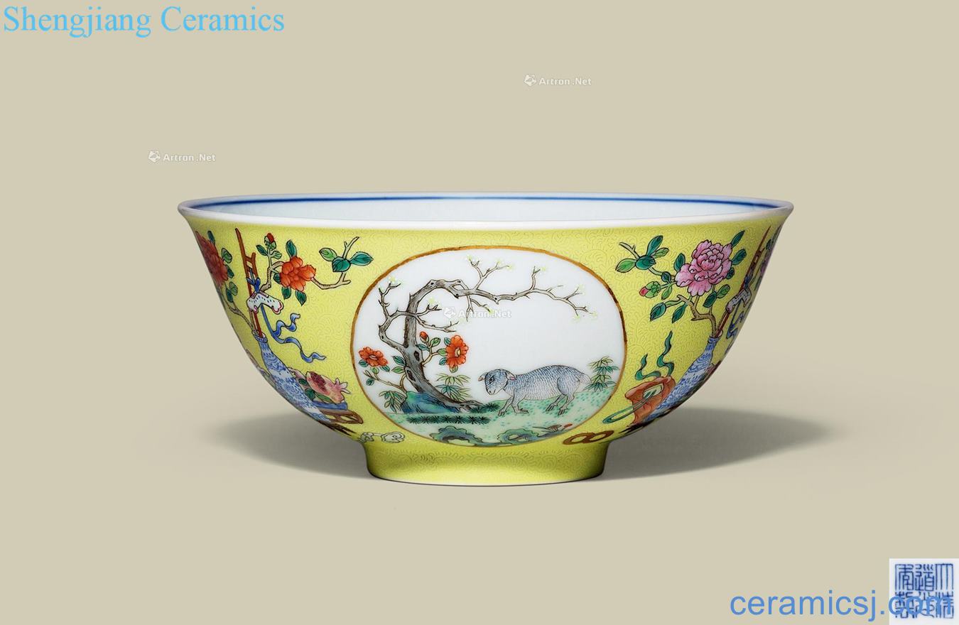 Clear light yellow in the rolling pastel medallion bowl three Yang kaitai diagram