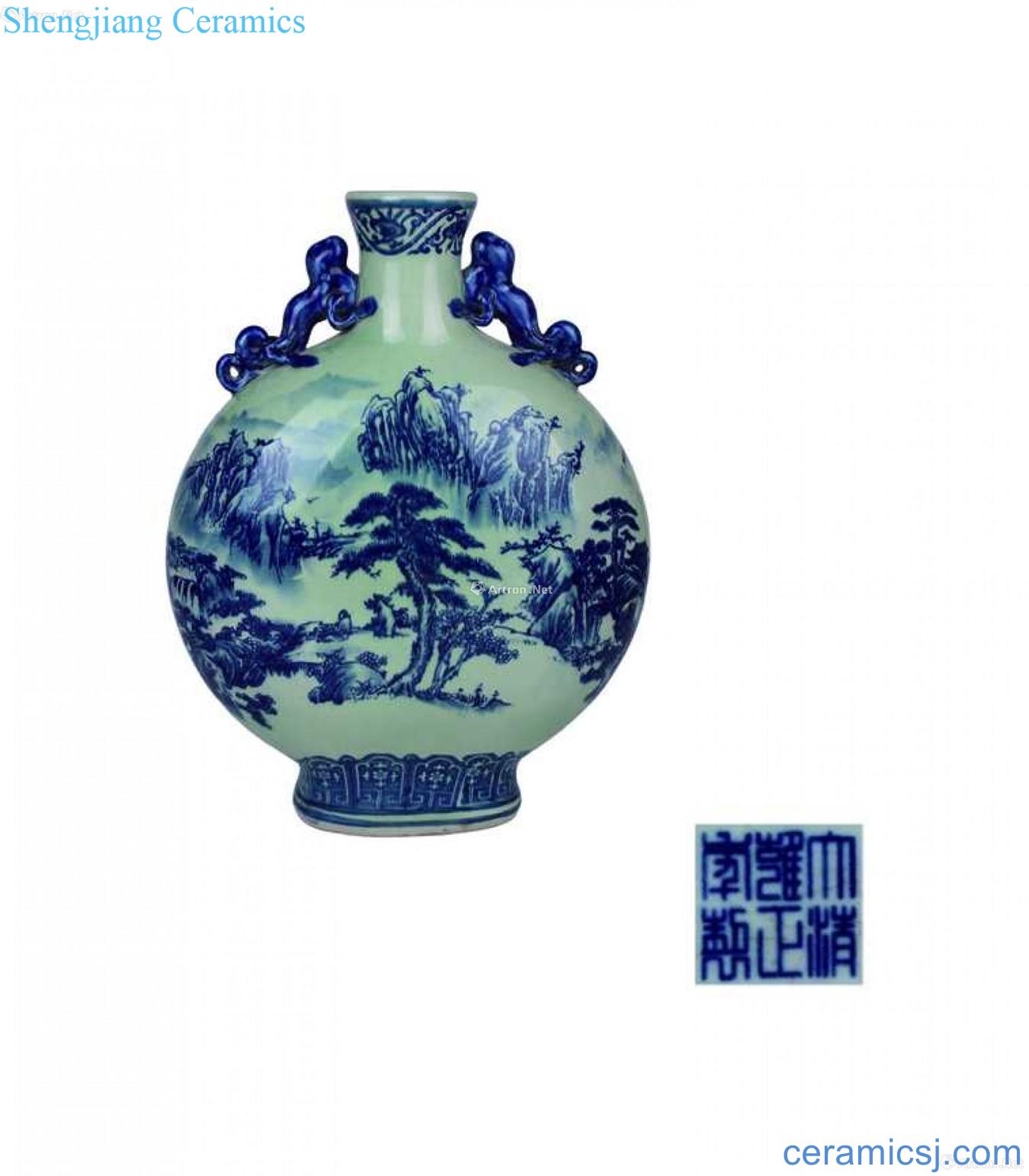 Blue and white landscape character lines flat bottles